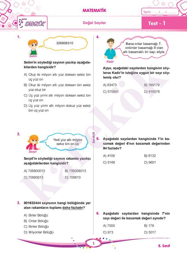 5.SINIF TÜM DERSLER SORU BANKASI | Karekök Yayıncılık